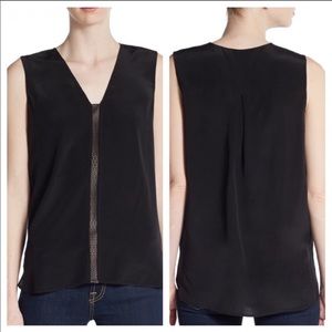Vince Laser-cut Leather and Silk Blouse (L)